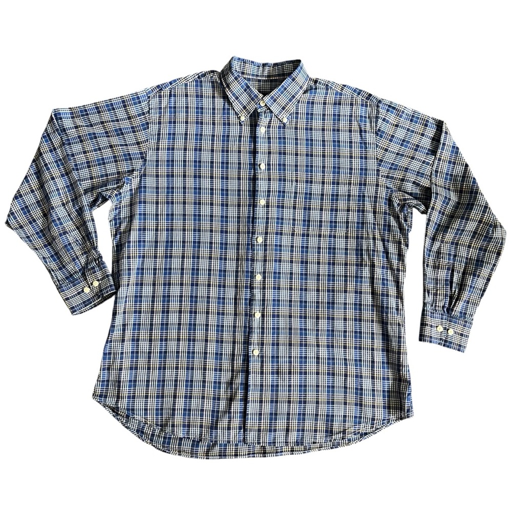 Scott Barber Blue & White 100% Cotton Button down Plaid Long sleeves Shirt; XL